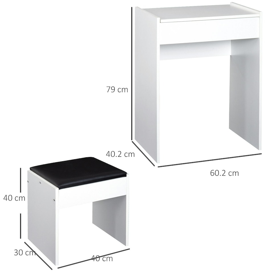 image 1 of HOMCOM Dressing Table Set Padded Stool with Flip-up Mirror Multi-purpose - White