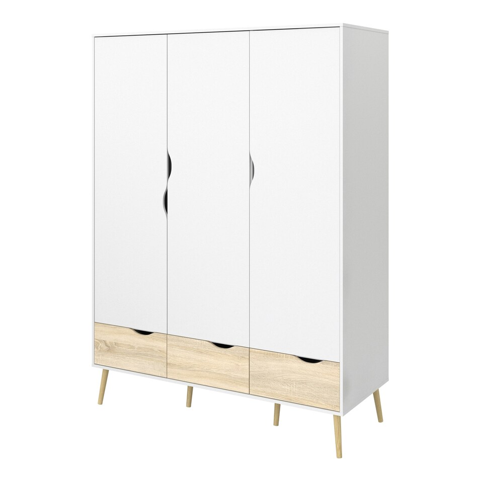 image 1 of Oslo Wardrobe 3 Doors 3 Drawers in White and Oak
