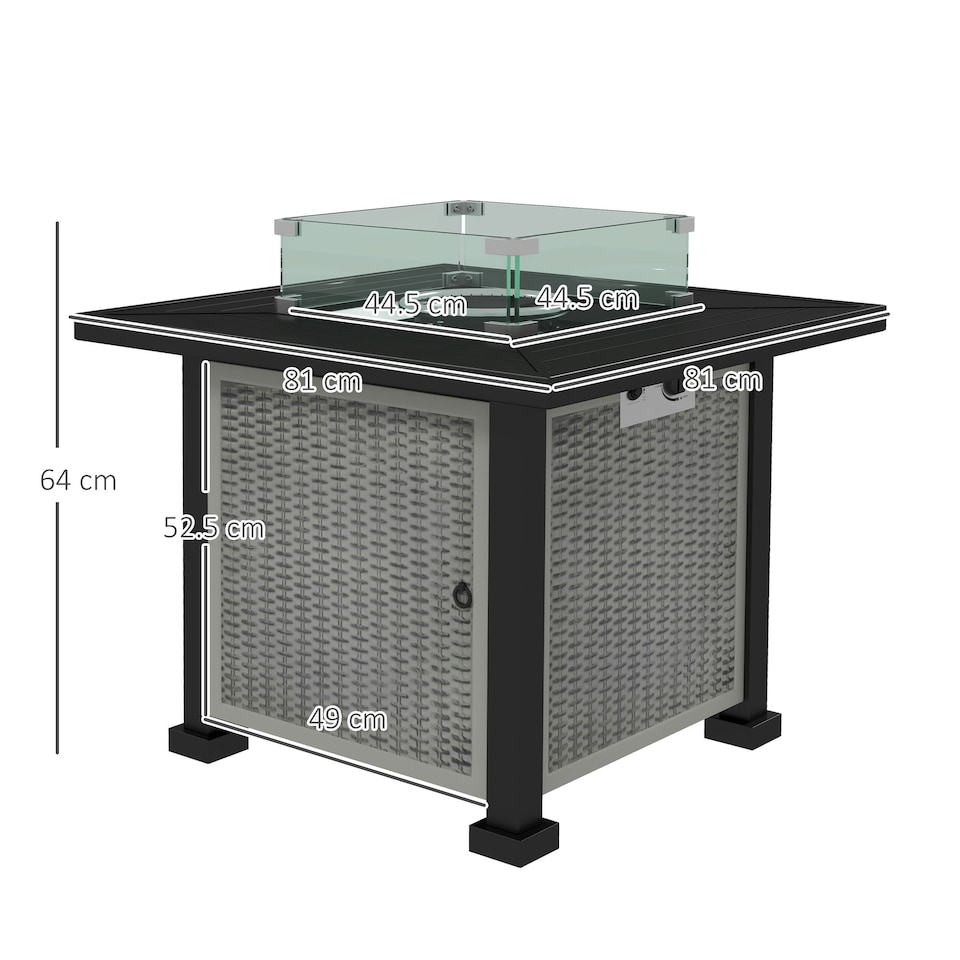 image 1 of Outsunny Outdoor Propane Gas Fire Pit Table w/ Wind Screen & Glass Beads, Grey