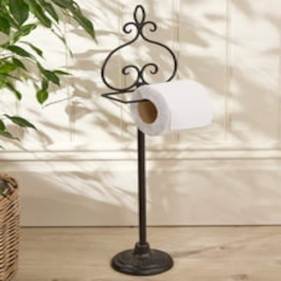 image 1 of Ornate Cast Iron Standing Toilet Roll Holder