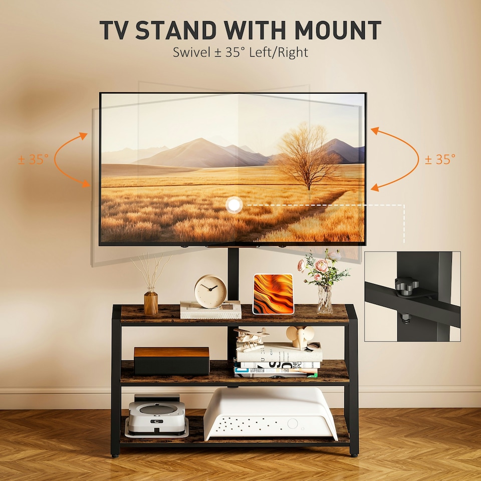 image 1 of HOMCOM TV Stand Cabinet with Swivel Bracket for 32 - 70 Inch TVs | Brown | 1