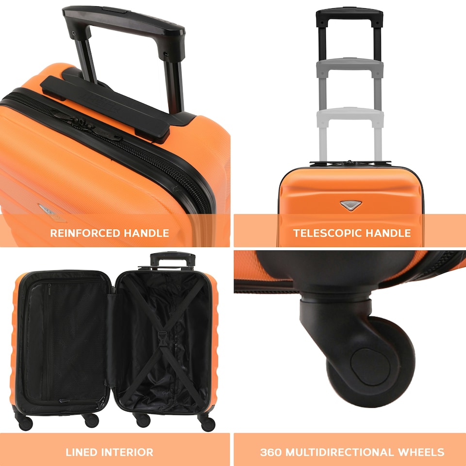 image 1 of 55x35x20cm Carry On Cabin Hard Shell Suitcase - 100+ Airlines Approved Including EasyJet (Paid), British Airways, Ryanair (Priority), TUI Orange | Orange/Black | Cabin Bag