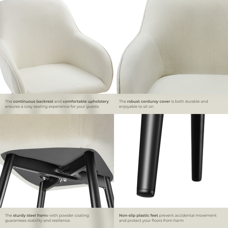 image 1 of Dining Chair Marilyn - corduroy look, upholstered, armchair, continuous backrest - per piece Cream | Cream/Black