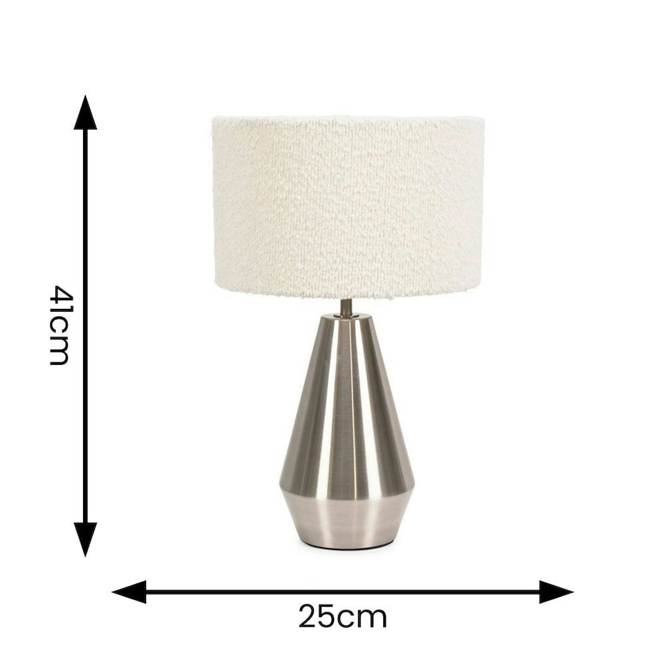 image 1 of ValueLights Jax Silver Metal Touch Dimmer Table Lamp with Cream Boucle Shade