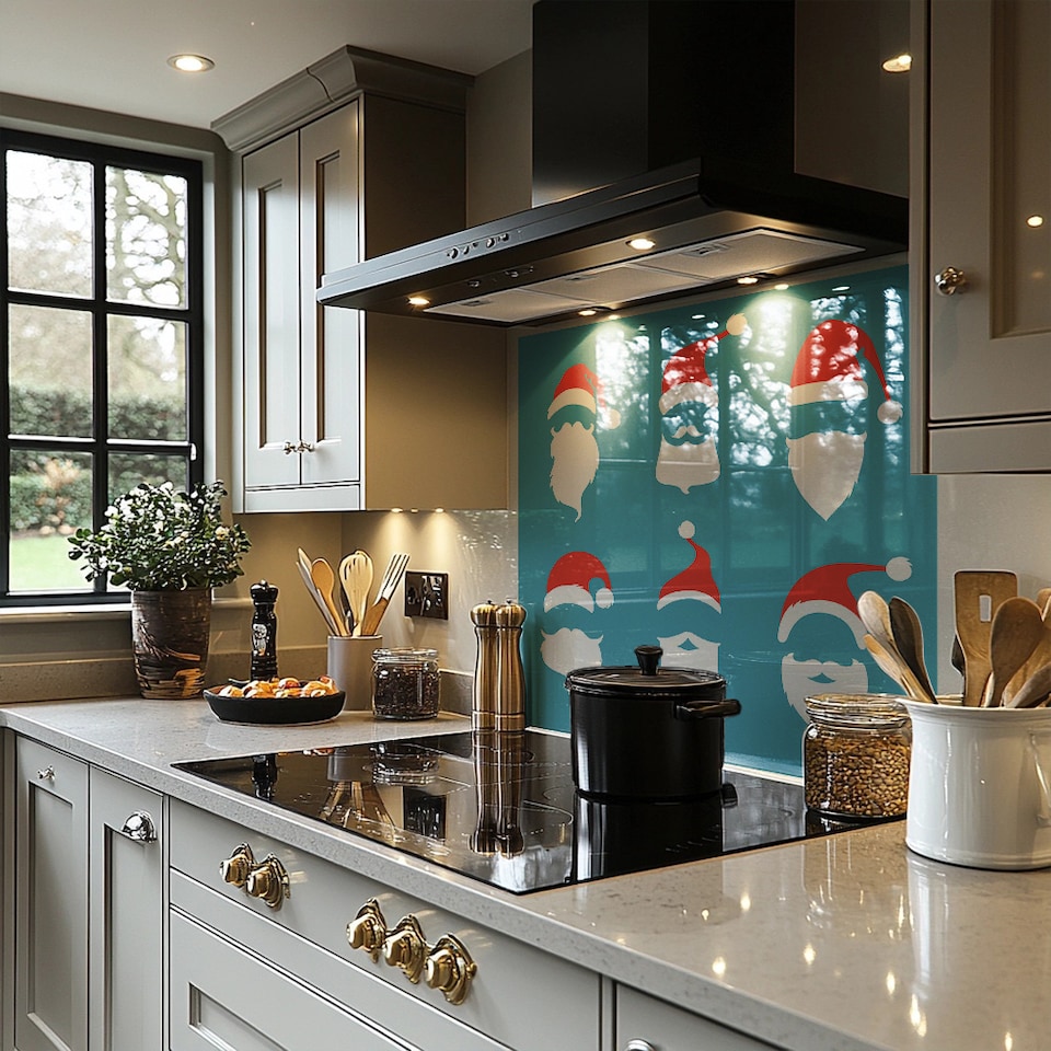 image 1 of Santa Hats Dining Splash Back | White