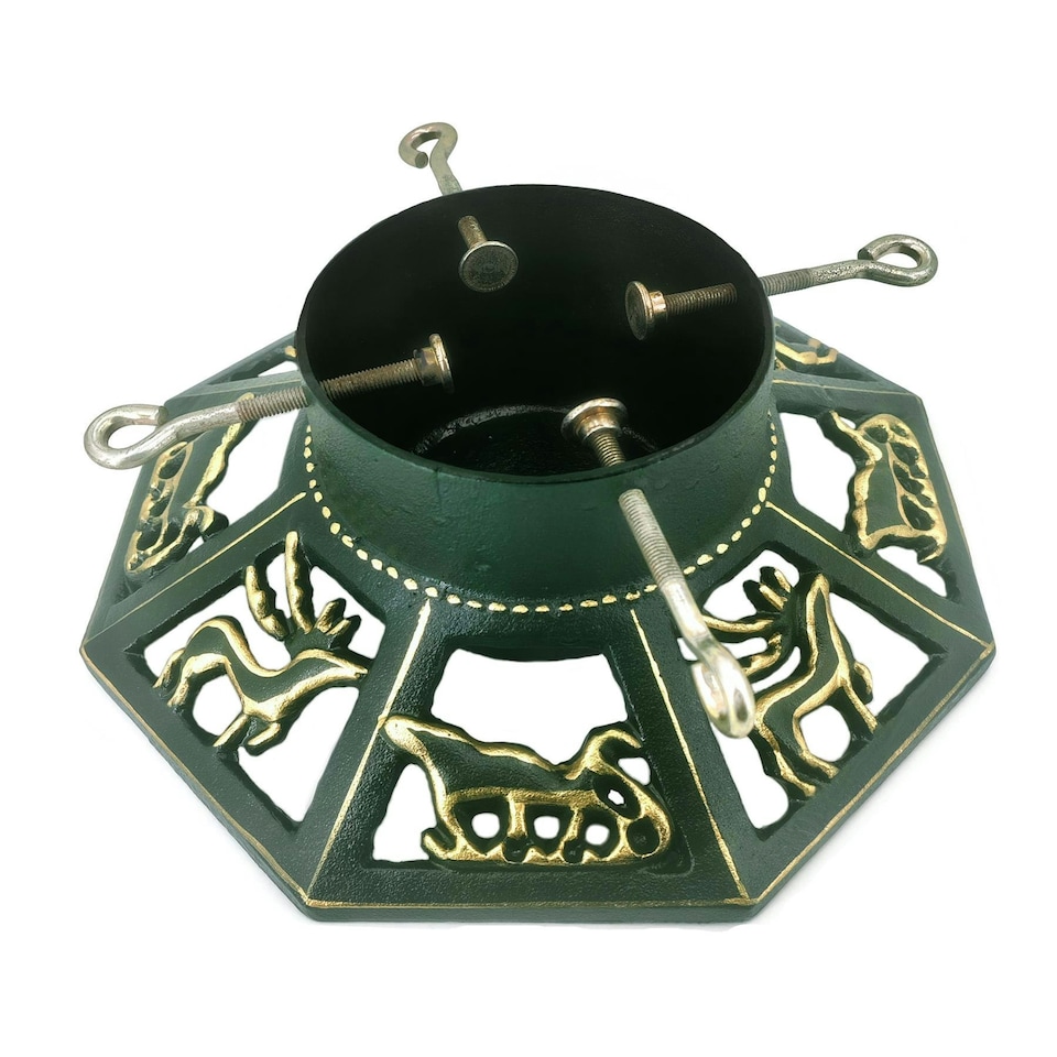 image 1 of Holly International Cast Iron Christmas Tree Stand for Real Trees up to 8ft - Octagonal Reindeer