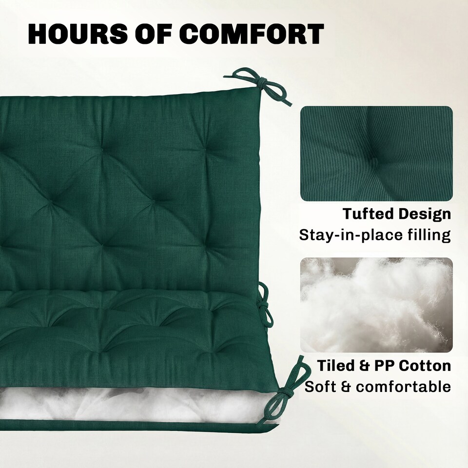 image 1 of Outsunny 3 Seater Bench Cushion, Garden Chair Cushion with Back, Green | Green | Dark Green | 150 x 98 x 8 cm