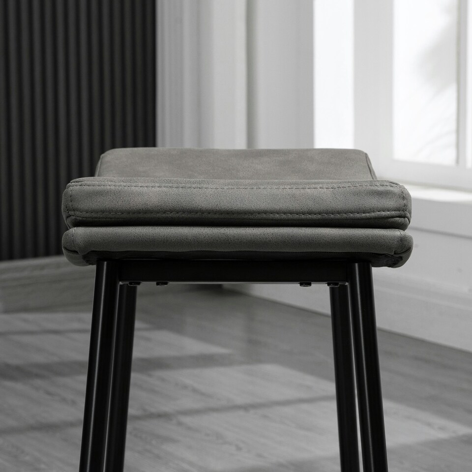 image 1 of HOMCOM Breakfast Bar Stools Set of 2 Upholstered Barstools w/ Curved Seat Grey