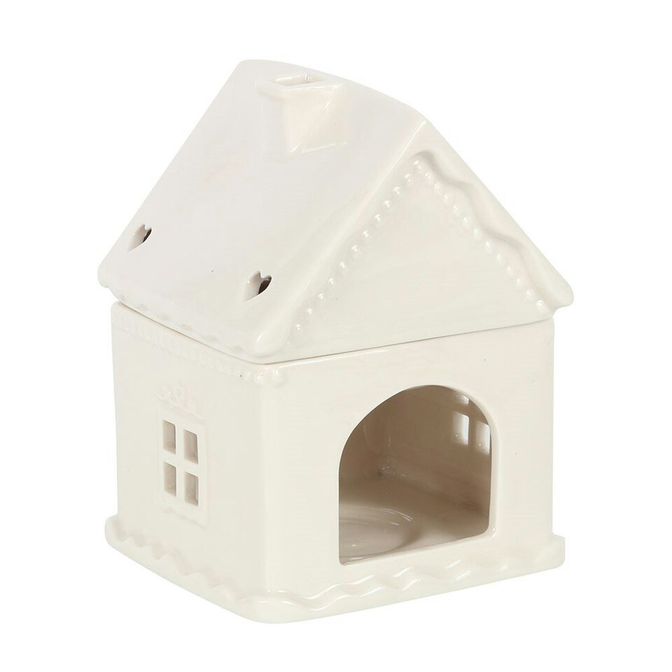 image 1 of Ceramic White Gingerbread House Oil Burner