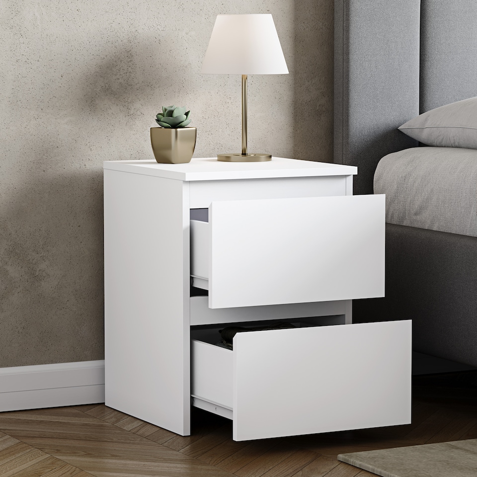 image 1 of Vida Designs Denver 2 Drawer Large Bedside Chest Cabinet Table Nightstand, White