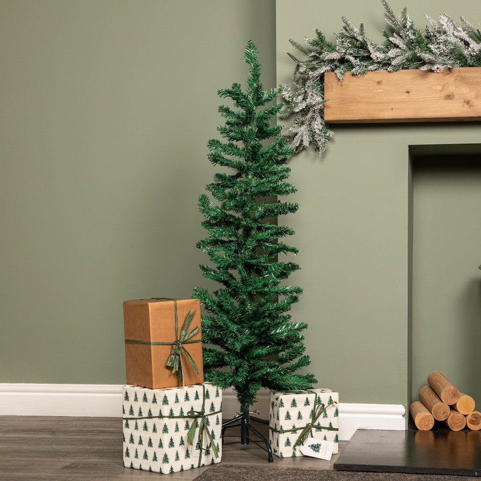 image 1 of 4ft (1.2m) Green Artificial Pencil Christmas Tree With Green Metal Stand and 168 Tips