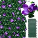 image 1 of Expanding Trellis With Artificial Leaves and Flowers - Ficus Leaf Garden Hedge Balcony Privacy Screening Panel | Green | Green & Purple | M | 1