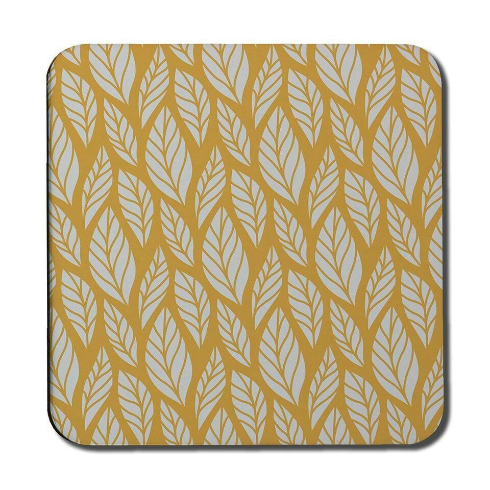 image 1 of White Leaf Pattern on Orange (Coaster)