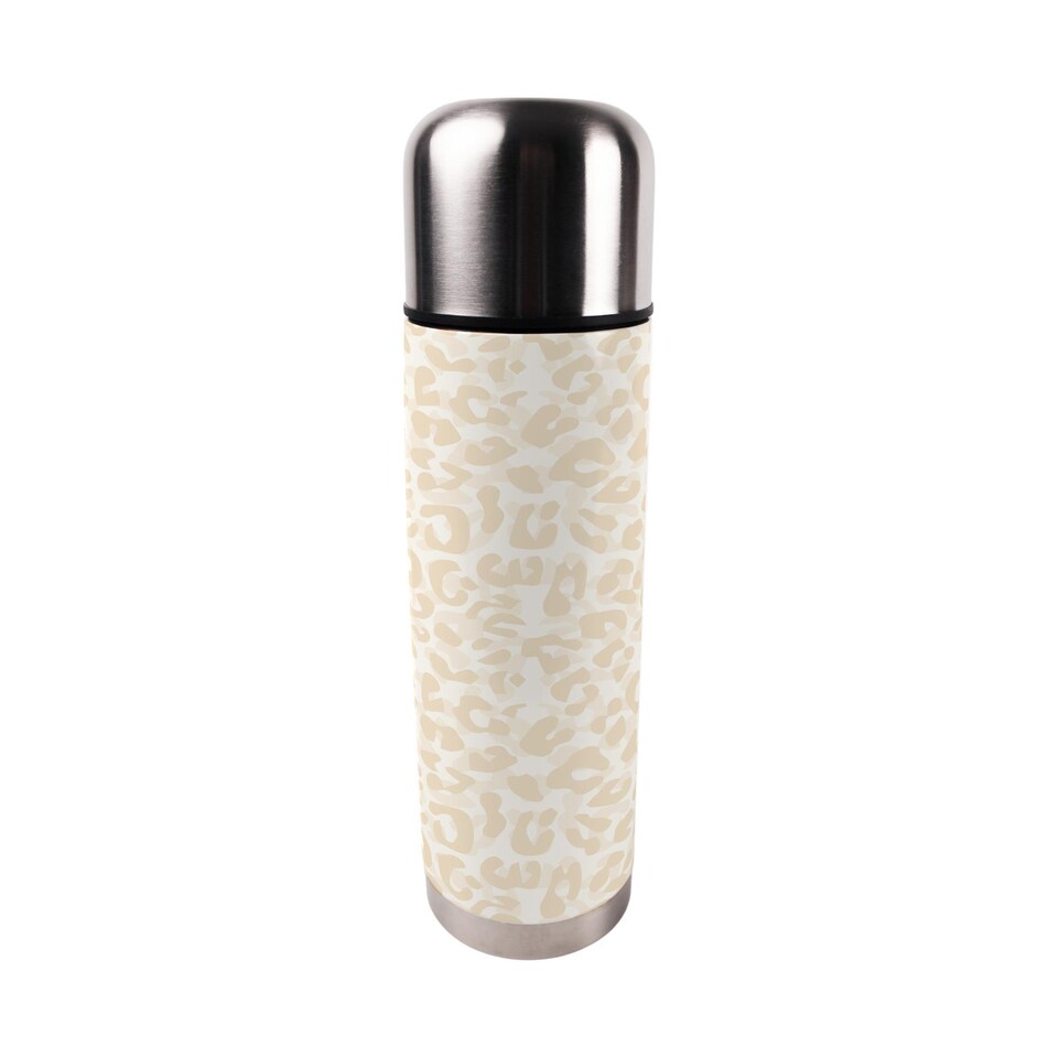 image 1 of Beige Leopard Print Large Reusable Thermal Flask