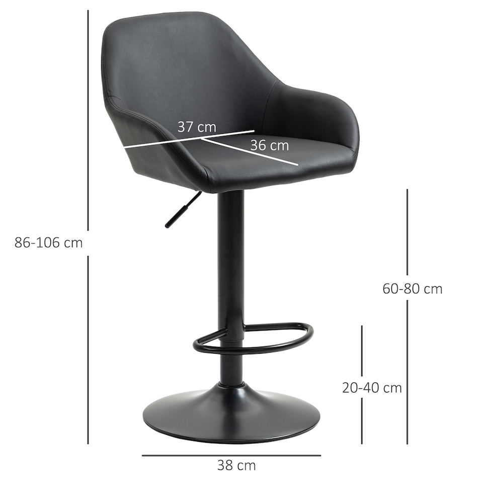 image 1 of HOMCOM Adjustable Bar Stools Set of 2, Swivel Barstool W/ Footrest Black