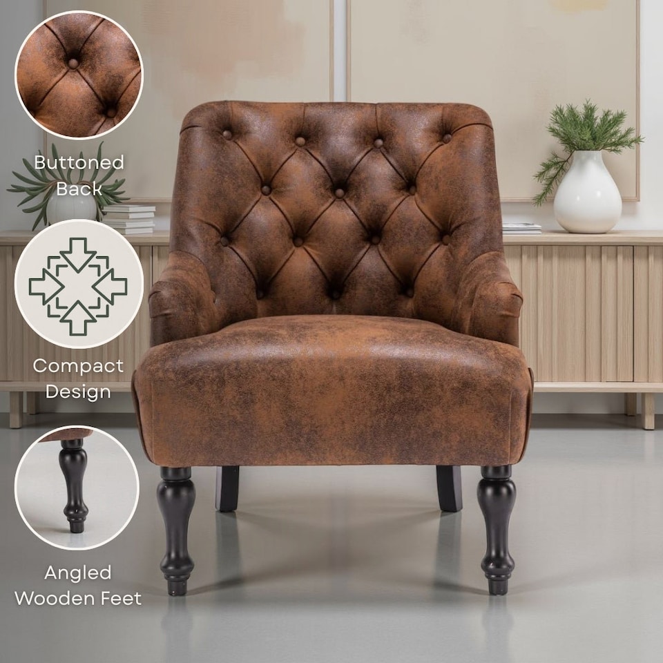 image 1 of Faux Leather Suede Brown Armina Accent Chair