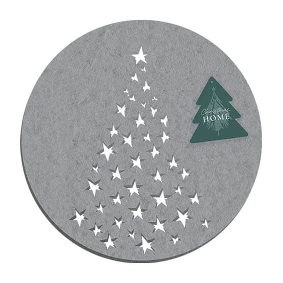 Grey Christmas Tree Star Cutout Round Felt Placemats 32cm - Pack of 4