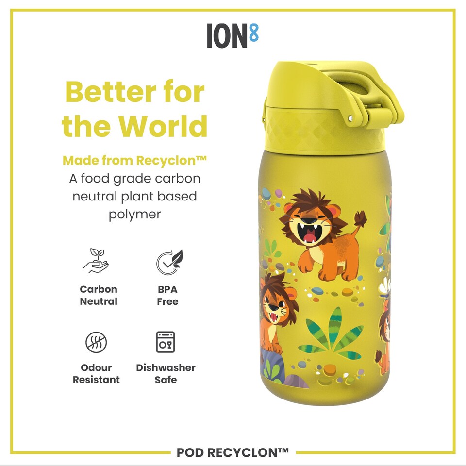 image 1 of Leak Proof Kids Water Bottle, BPA Free, 350ml (12oz) | Yellow | Baby Lions | One Size