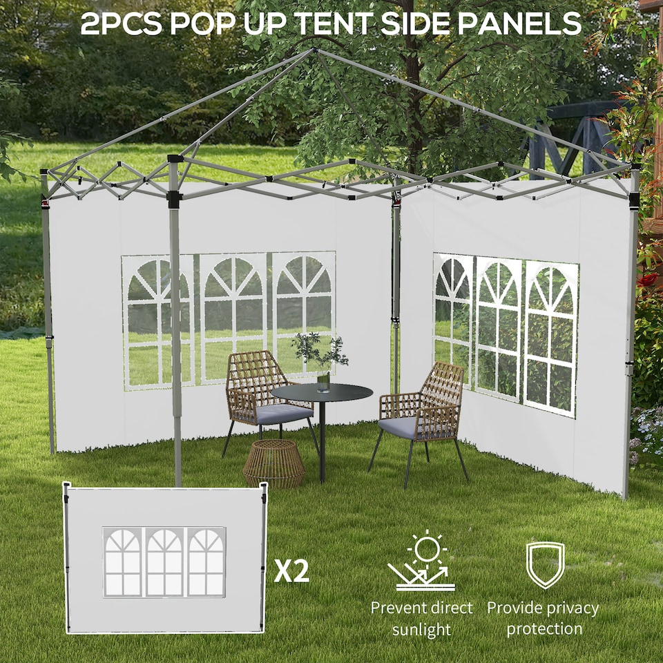image 1 of Outsunny Gazebo Side Panels for 3x3(m) or 3x4m Pop Up Gazebo, 2 Pack, White