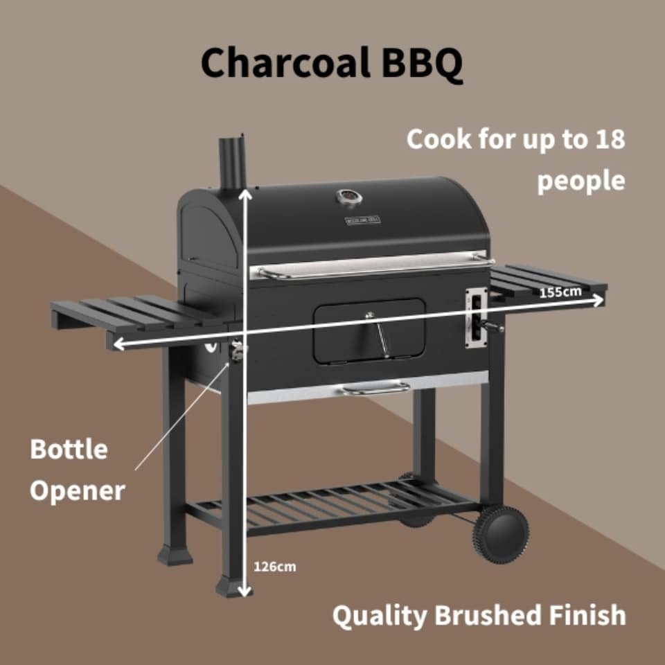 image 1 of Woodland Grill Heavy Duty Charcoal BBQ Grill with Foldable Side Shelves, Black - OC01CBQ5032 | Black | 1