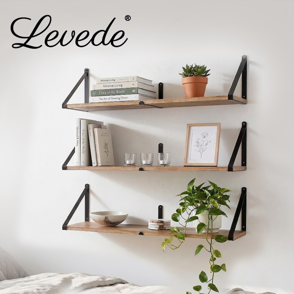image 1 of Levede Floating Shelves Wall Mounted Book Shelves for Wall Set of 3 Natural