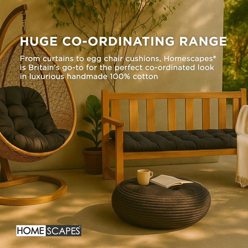 image 1 of Homescapes Garden Bench Cushion Luxury 2 Seater 100% Cotton Indoor Outdoor Seat Pad Black | 108 x 42 cm