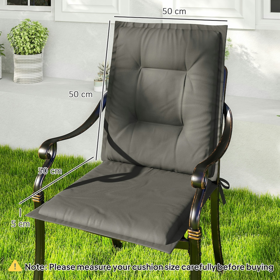 image 1 of Outsunny Set of 4 Garden Chair Cushions, Outdoor Seat Pads, Charcoal Grey