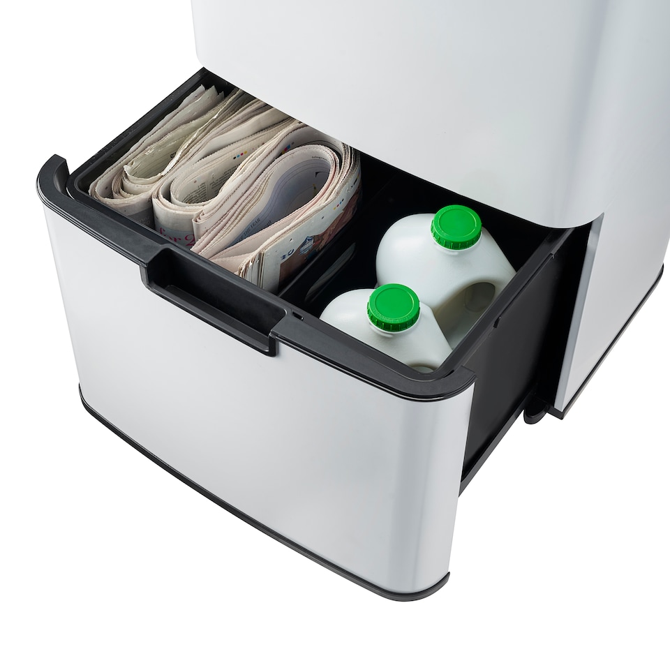 image 1 of Cooks Professional Recycling Sensor Bin 75L with Dual Compartments & Food Caddy | White | White & Copper