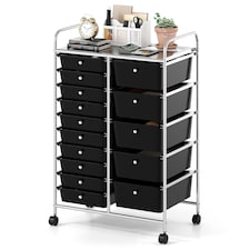 COSTWAY 15 Drawer Rolling Storage Cart with Lockable Wheels Black