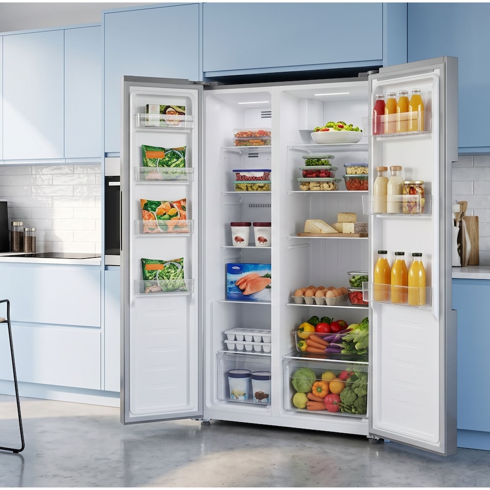 image 1 of HYE 442 Litre No Frost American Fridge Freezer, 91cm, Silver - RF01AM442S01