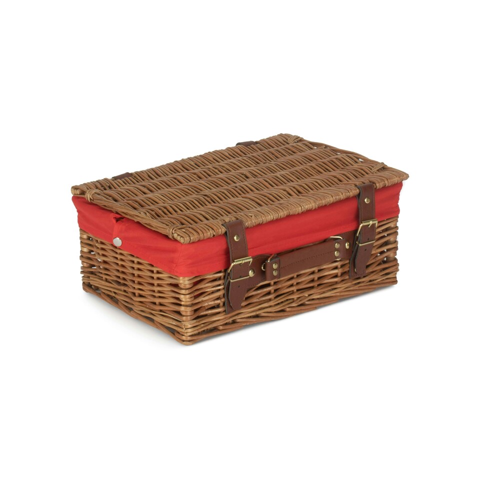 image 1 of 35cm Light Steamed Wicker Picnic Basket with Lining Red | Red | One Size
