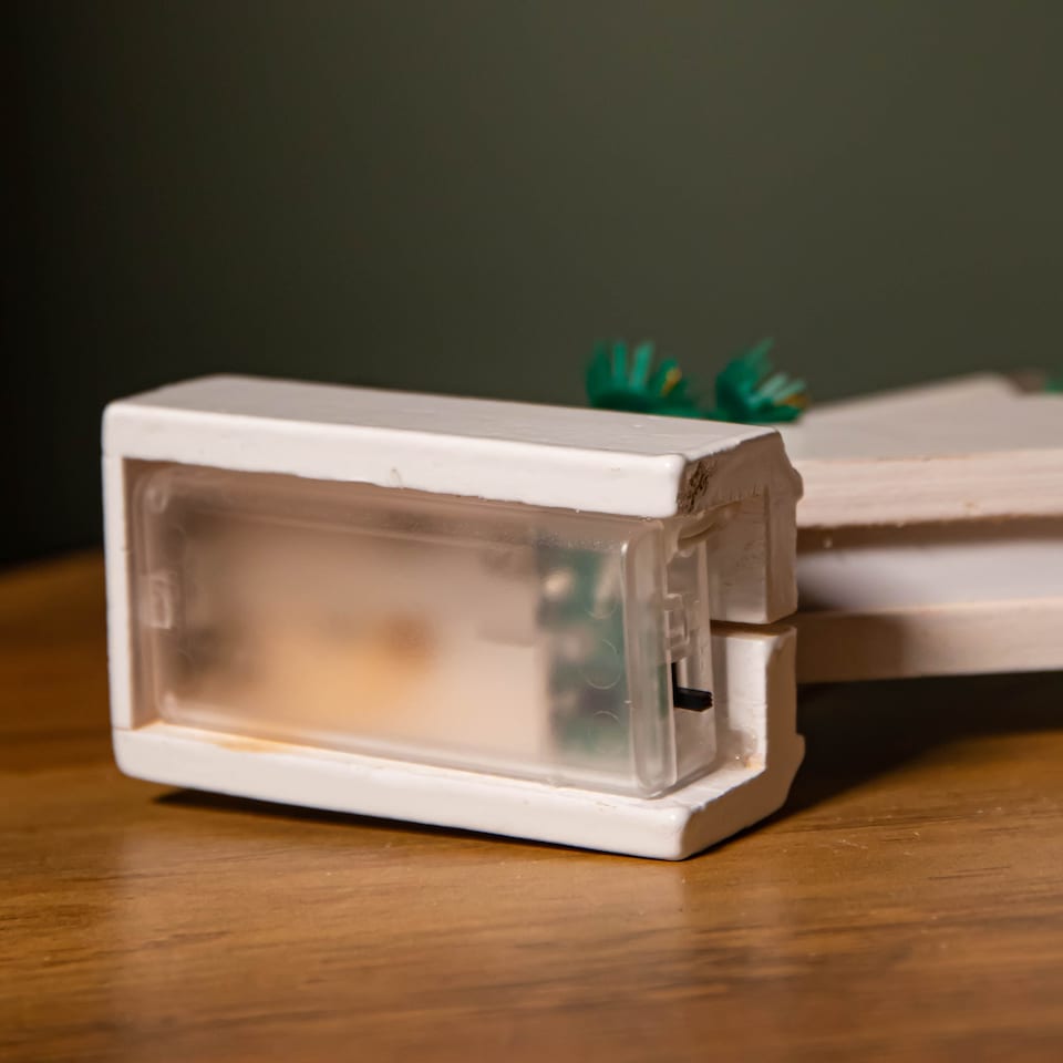 image 1 of 40cm Battery Operated Light up White Wooden Christmas Candle Bridge with 7 Warm White LEDs