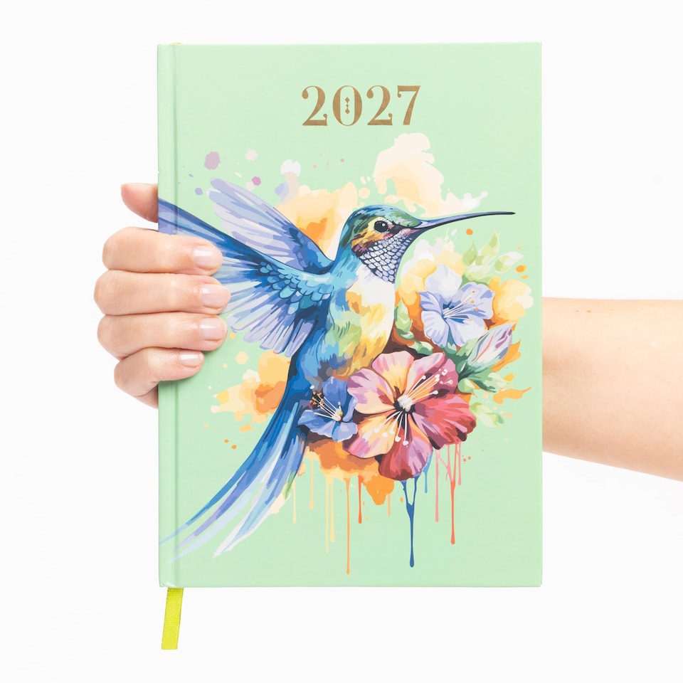 image 1 of 2027 Diary A5 Week to View - Beautiful Hummingbird Hardback Planner with Ribbon Bookmark - Runs January 2027 to December 2027 (Bird)