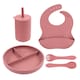 image 1 of Tiny Dining 4pc Silicone Suction Weaning Set - Dusty Rose - Silicone Baby Toddler Feeding Set with Bib, Cup, Plate & Cutlery