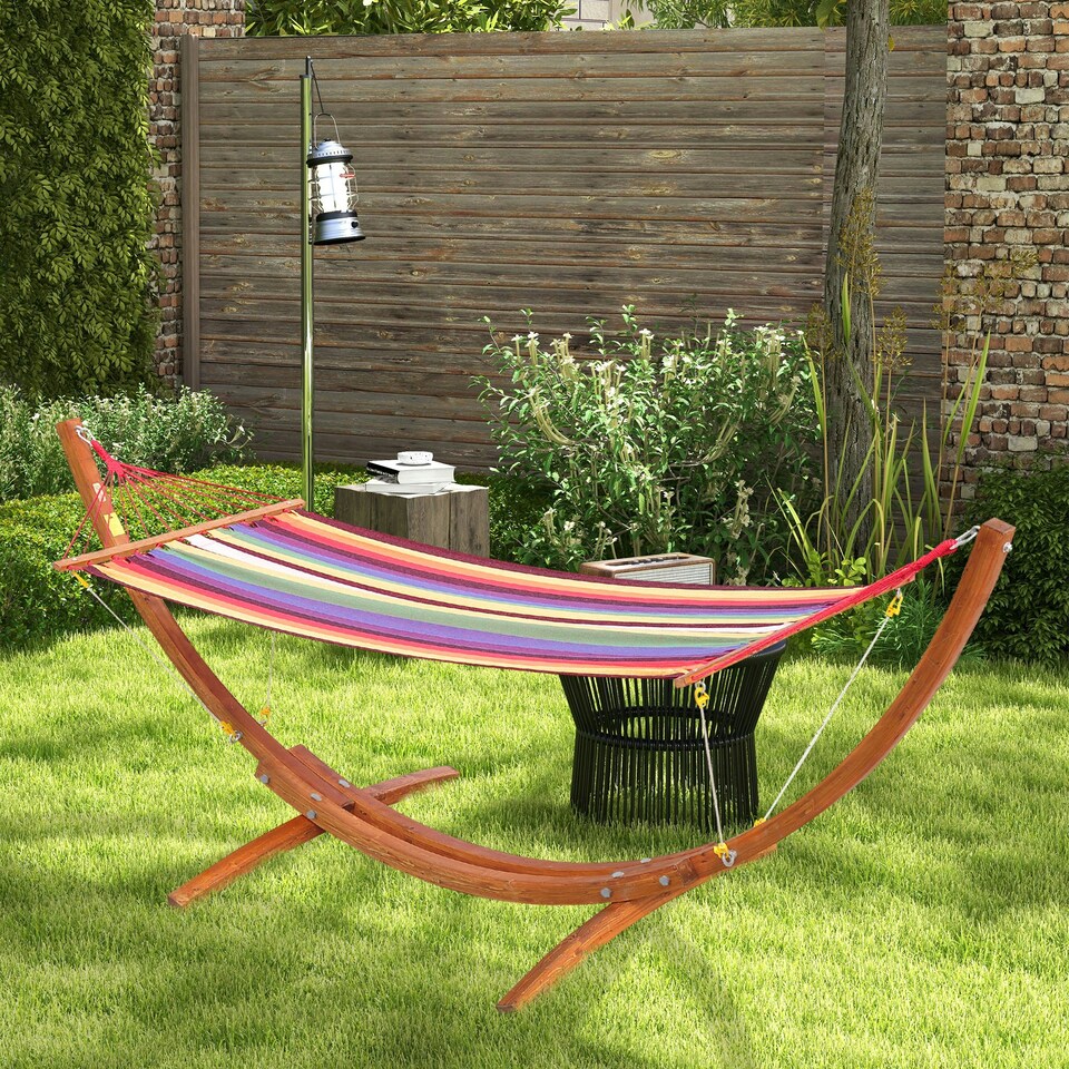 image 1 of Outsunny Wooden Frame Hammock | Hammock With Stand Pink