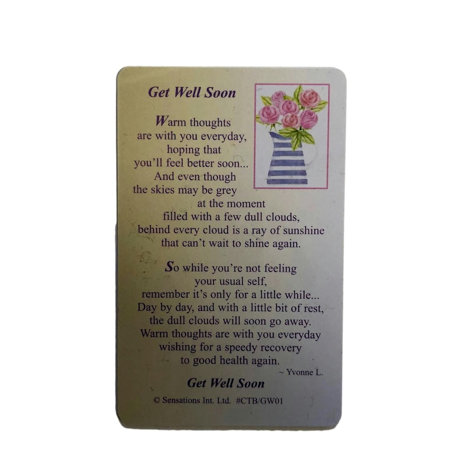 image 1 of Get Well Soon...Wallet Card (Sentimental Keepsake Wallet / Purse Card)