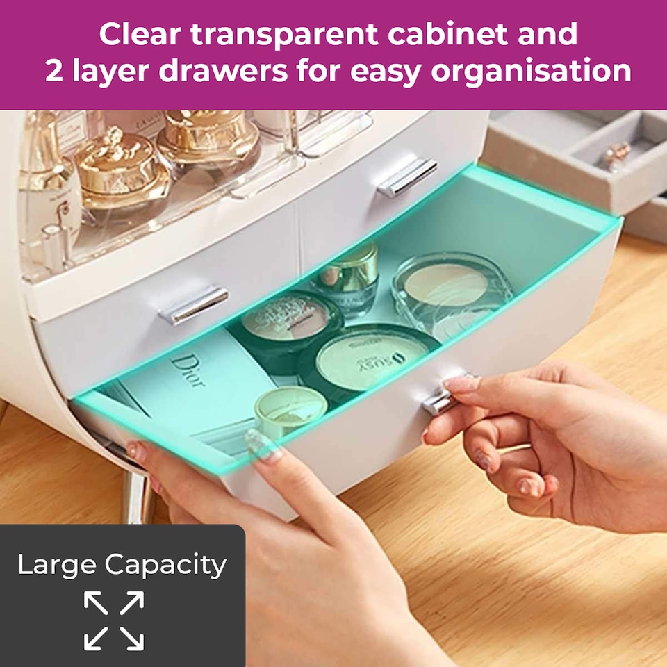 image 1 of Neo Off White 2 Drawer Round Cosmetic Organiser