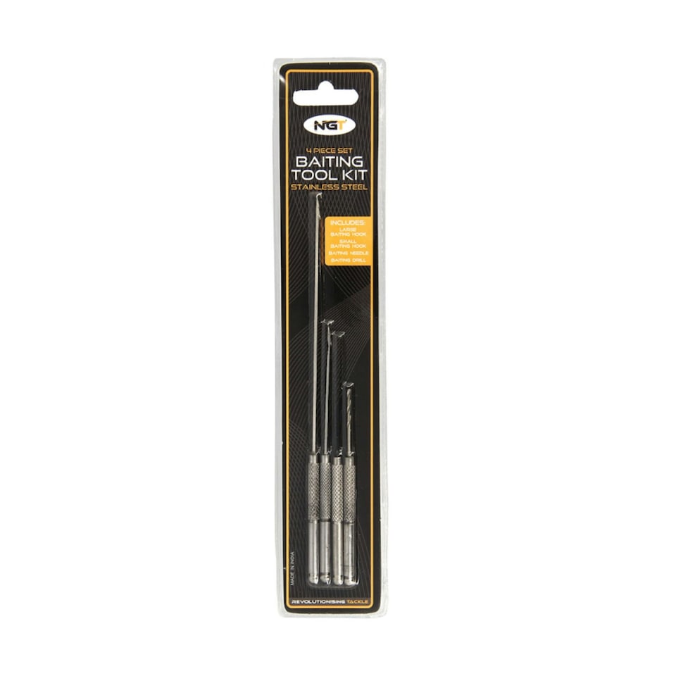 image 1 of NGT 4 Piece Stainless Tool Set - PVA Long, PVA Short, Baiting Needle, Drill