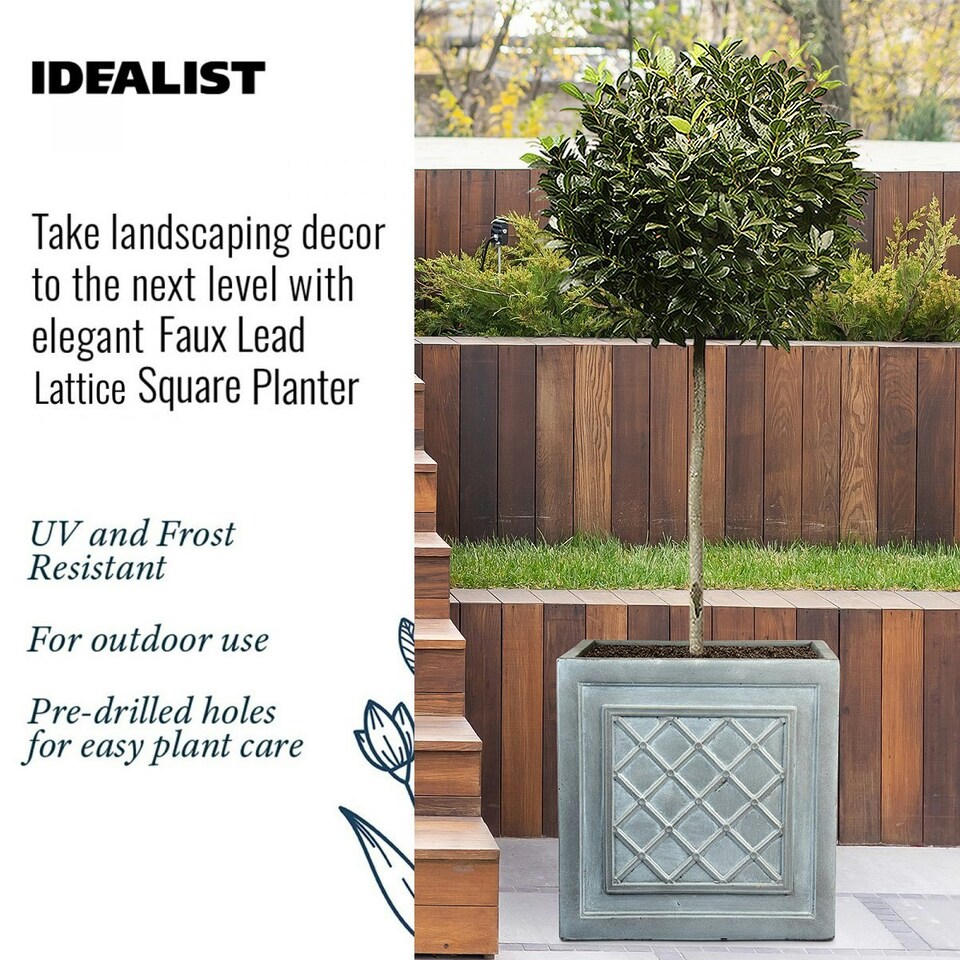 image 1 of Faux Lead Lattice Box Square Grey Light Stone Garden Planter W45 H45 L45 cm, 72 ltrs Cap.