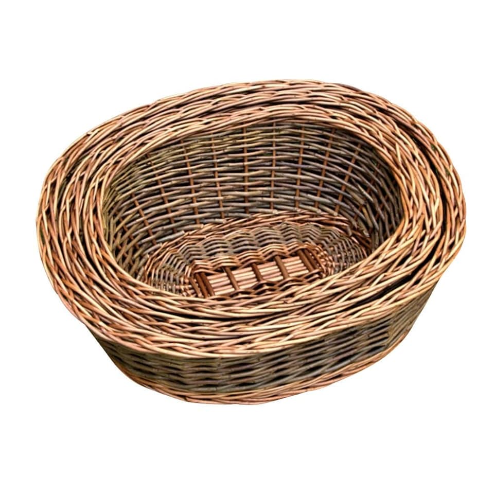 image 1 of Set of 3 Two Tone Green Oval Willow Trays | Brown | Brown | Set of 3