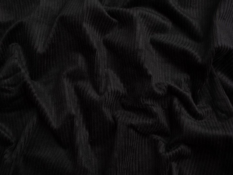 Minerva Core Range Black 6 Wale Stretch Woven Jumbo Cord Fabric for Dressmaking, 145cm / 57" Wide - per metre