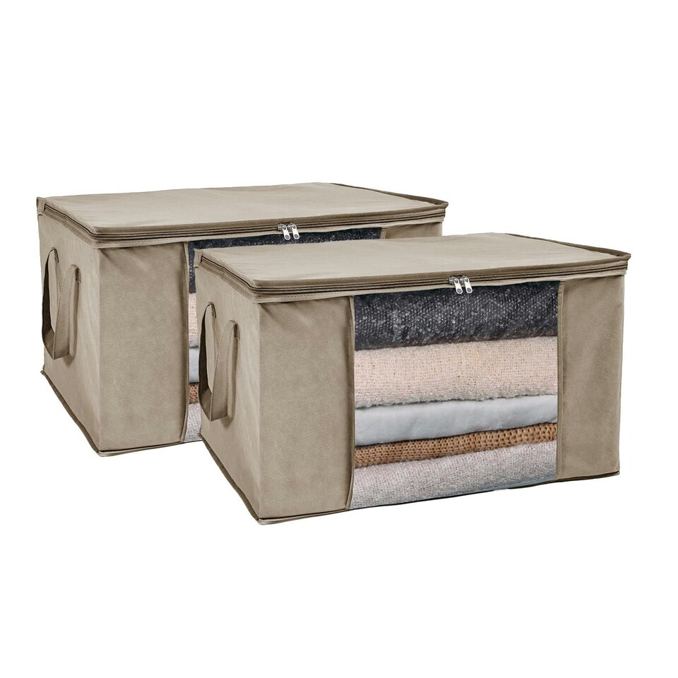 image 1 of OHS 2 Pack Foldable Underbed Wardrobe Clothes Organiser Storage Bags, Large - Natural