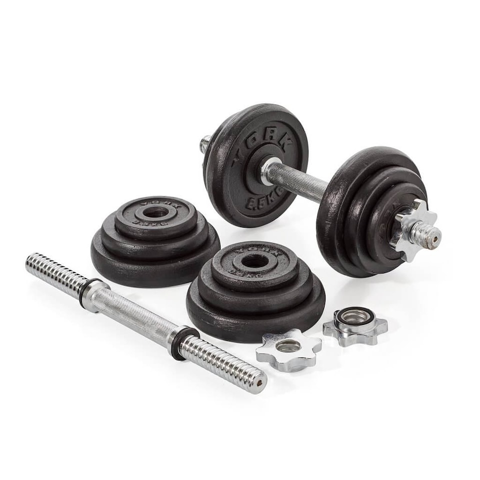 image 1 of York 20kg Cast Iron Spinlock Dumbbell Set with 14-inch Chrome Bars | Black | BLACK | 9917