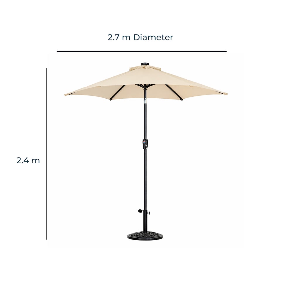 image 1 of JSH 2.7m Straight Tilting Garden Parasol - Beige Outdoor Round Patio Sunshade with UV 30+ Protection & Crank Handle Umbrella