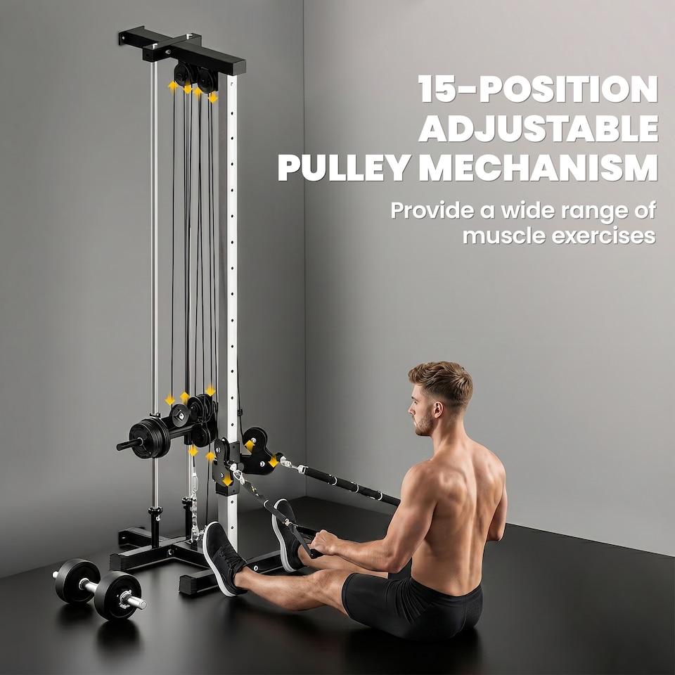 image 1 of SPORTNOW Wall Mount Cable Station with 15 Positions Adjustable Dual Pulleys
