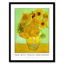 Vincent Van Gogh Vase With Twelve Sunflowers Framed Wall Art Print 12X16" | Yellow