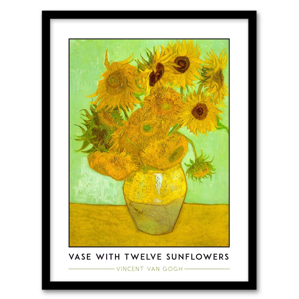 image 1 of Vincent Van Gogh Vase With Twelve Sunflowers Framed Wall Art Print 12X16" | Yellow
