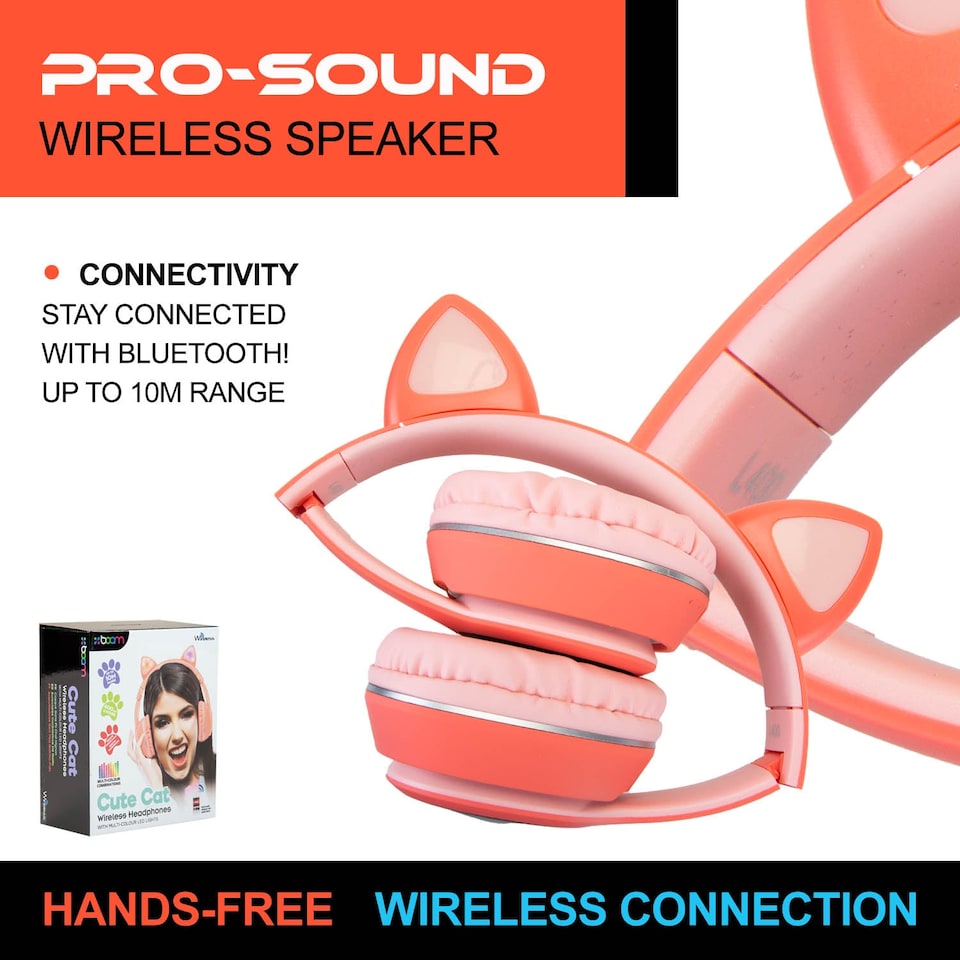 image 1 of VFM e-Store Cat Wireless Headphones Pastel Cat Ears - Foldable, Padded, Rechargeable 400 mAh