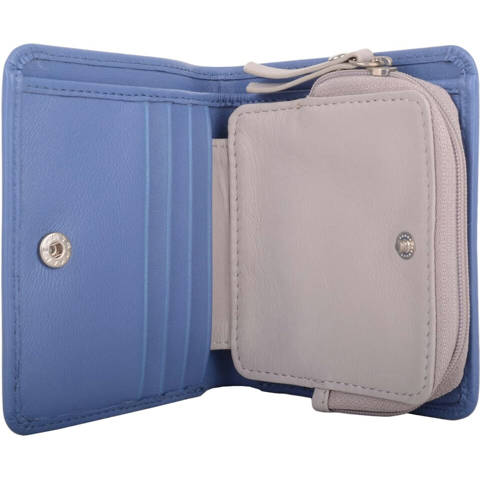 image 1 of Slim Line Genuine Soft Leather RFID Protected Money Credit Card Purse Blue | Slate Blue/Ivory