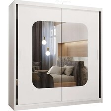 Modern Mirror Sliding Wardrobe with Gloss Strips & Storage